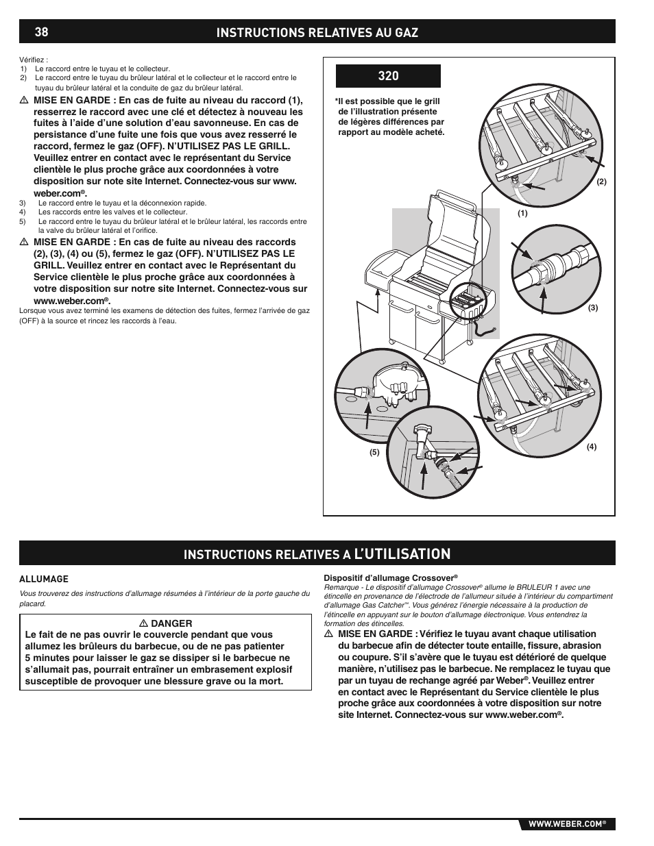 Gas instructions, L’utilisation, Instructions relatives au gaz | Instructions relatives a | weber E/S-310/320 User Manual | Page 38 / 48