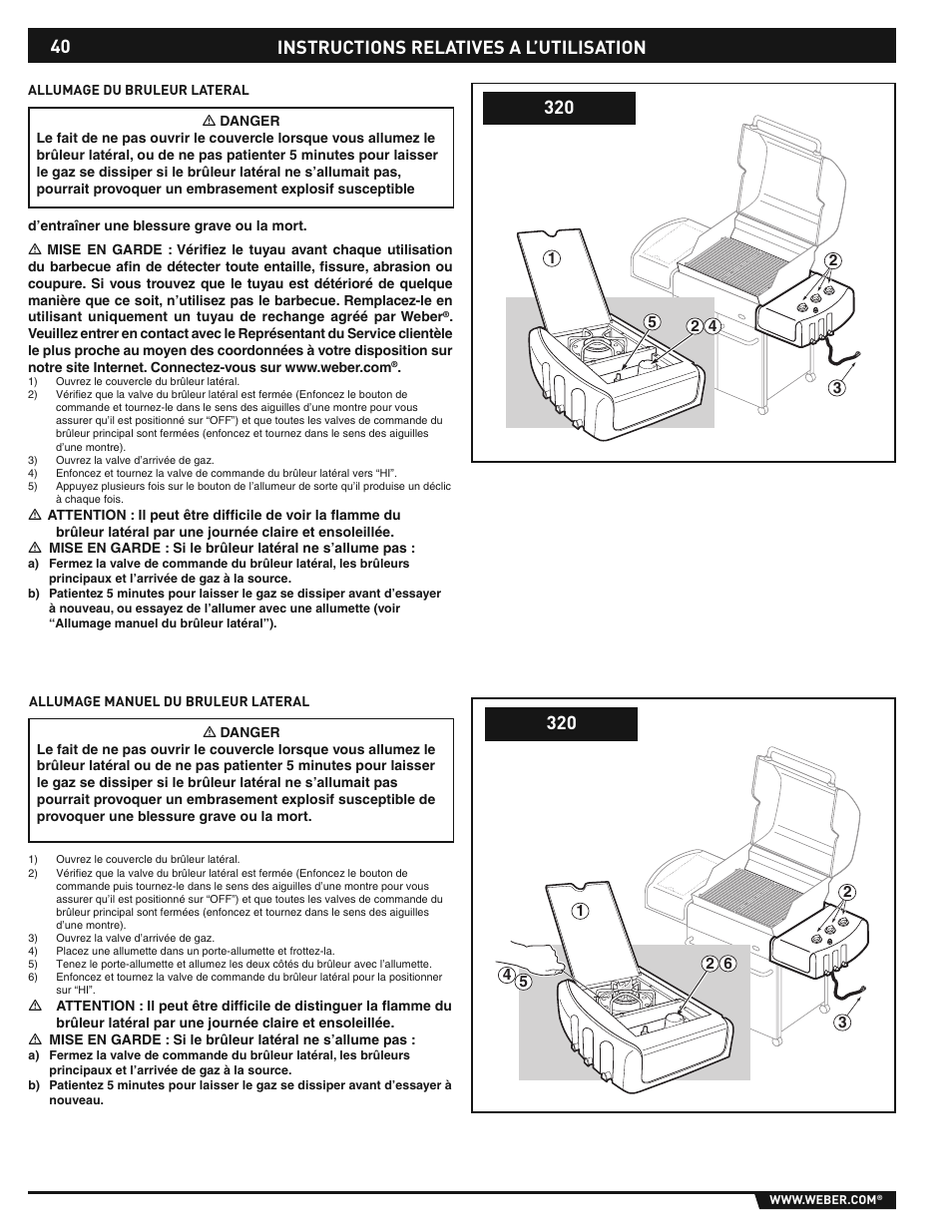 Operating instructions, Instructions relatives a l’utilisation | weber E/S-310/320 User Manual | Page 40 / 48