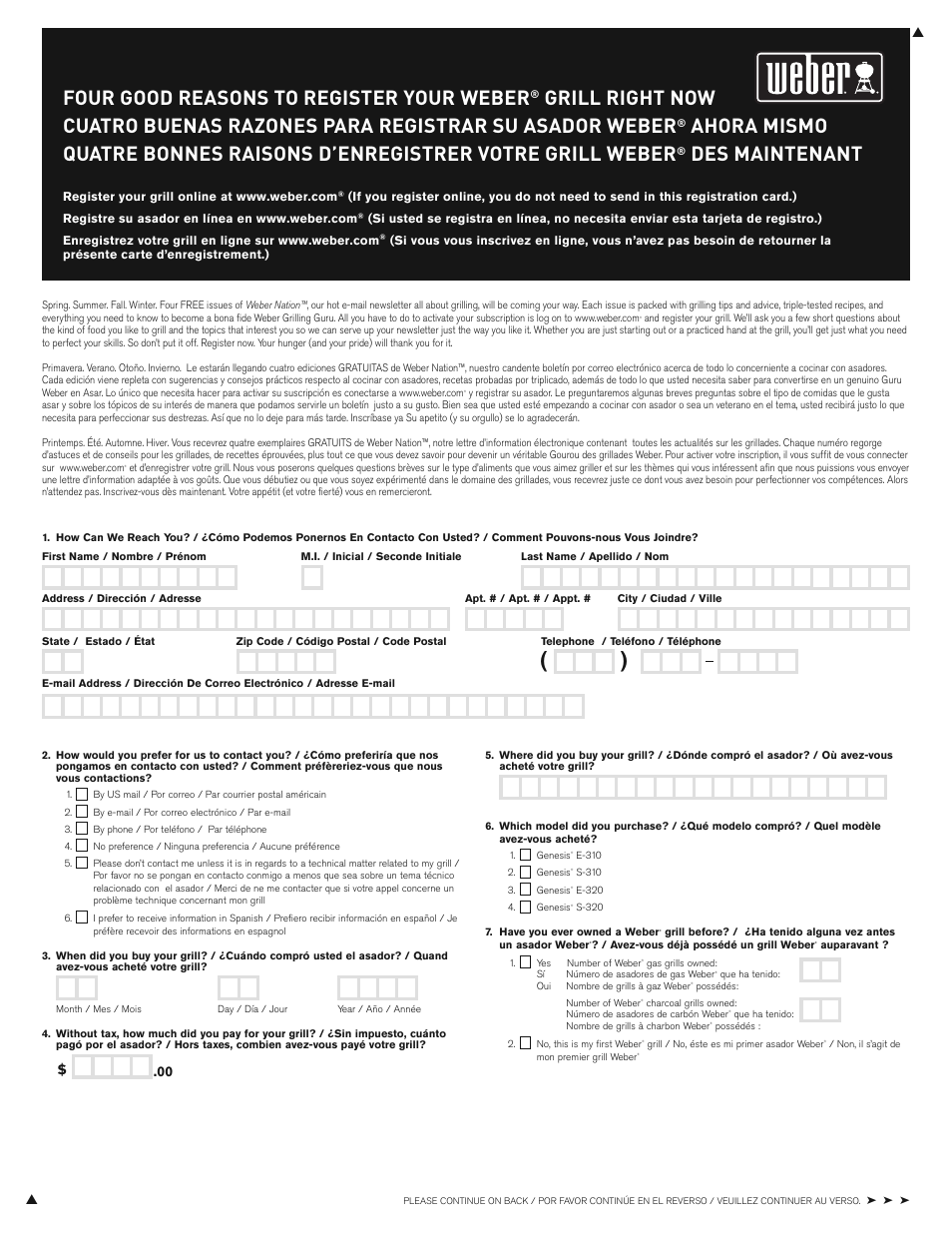 Four good reasons to register your weber, Des maintenant | weber E/S-310/320 User Manual | Page 47 / 48