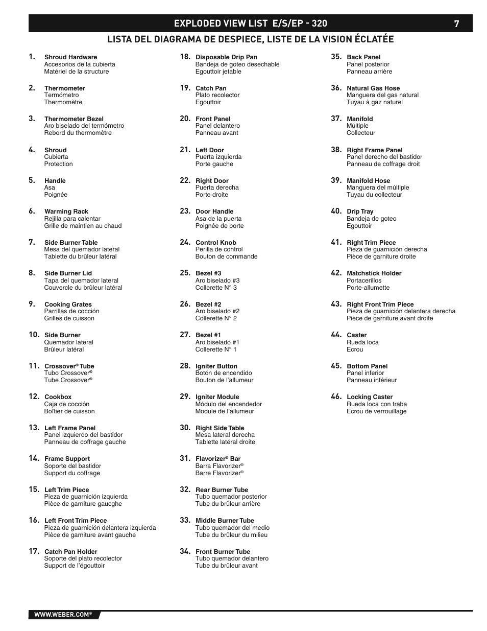 Exploded view list e/s/ep - 320 | weber E/S-310/320 User Manual | Page 7 / 48