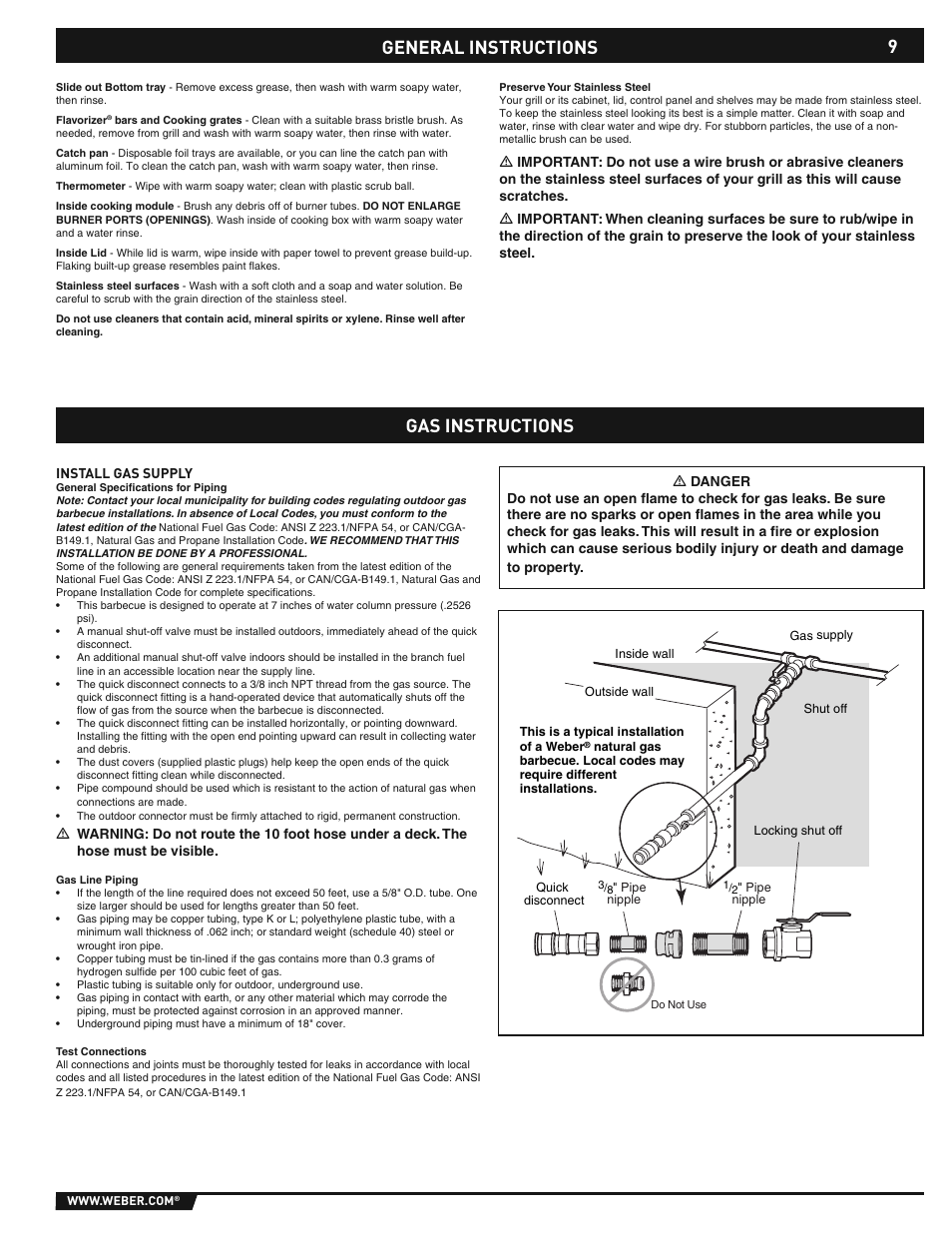 General instructions, Gas instructions | weber E/S-310/320 User Manual | Page 9 / 48