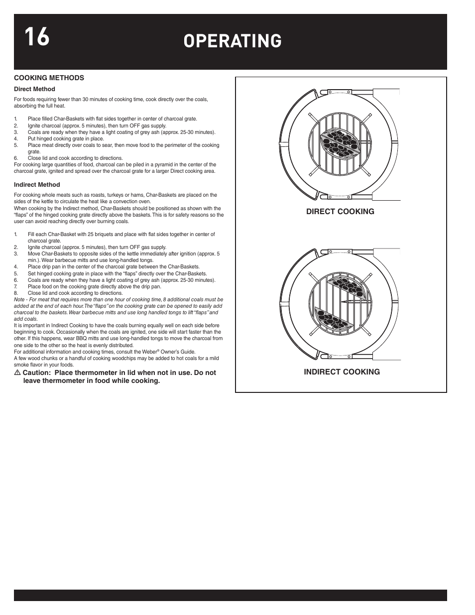 Operating | weber Performer 78763 User Manual | Page 16 / 24