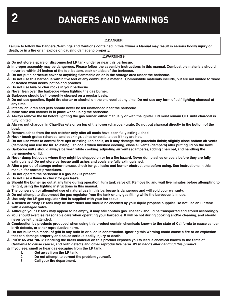 Dangers and warnings | weber Performer 78763 User Manual | Page 2 / 24