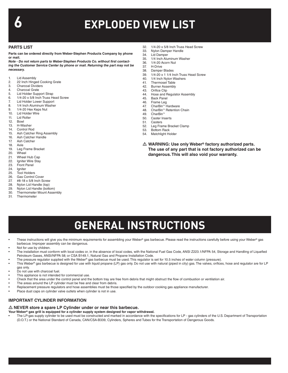 Exploded view list, General instructions | weber Performer 78763 User Manual | Page 6 / 24