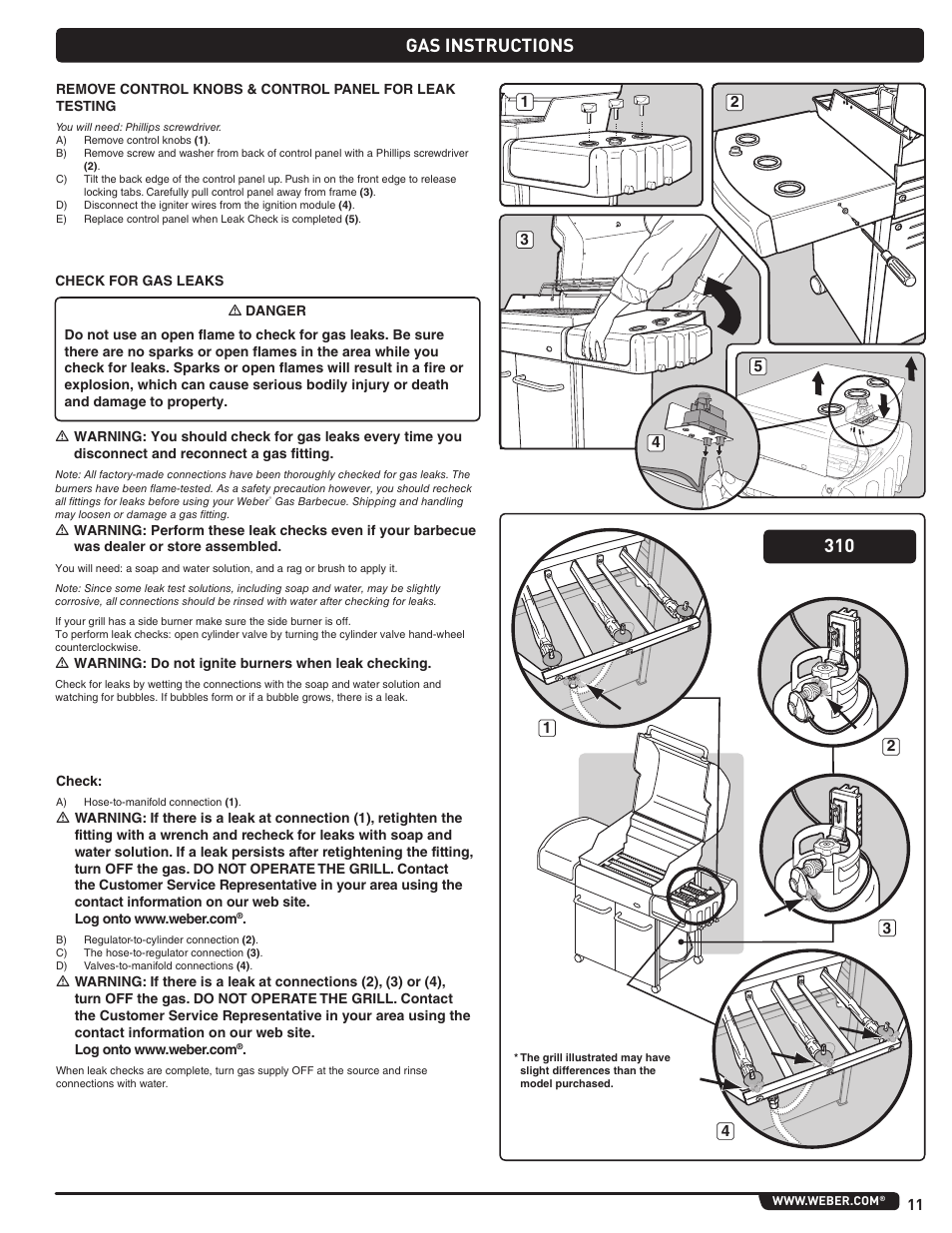 Gas instructions | weber Genesis 310 User Manual | Page 11 / 56