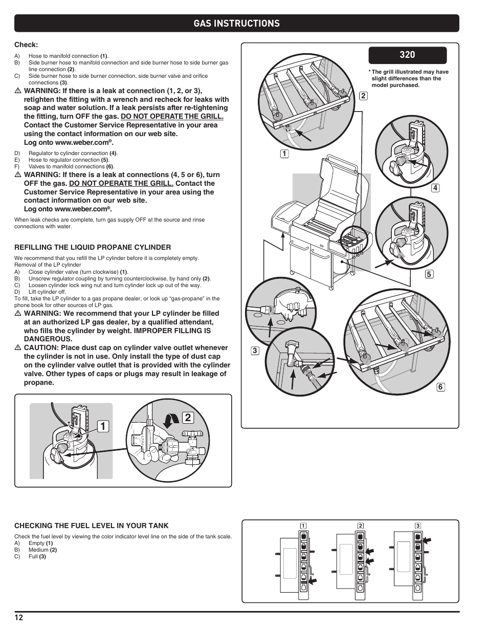 Gas instructions | weber Genesis 310 User Manual | Page 12 / 56