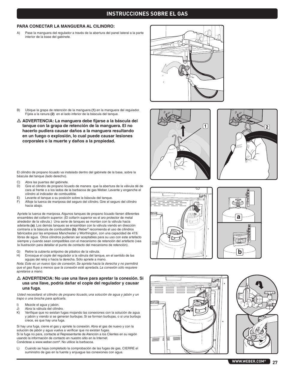 Gas instructions, Instrucciones sobre el gas | weber Genesis 310 User Manual | Page 27 / 56