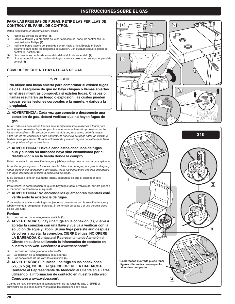 Gas instructions, Instrucciones sobre el gas | weber Genesis 310 User Manual | Page 28 / 56