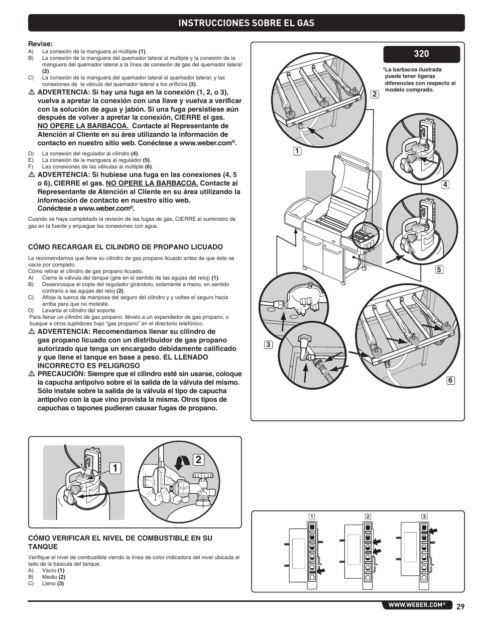 Gas instructions, Instrucciones sobre el gas | weber Genesis 310 User Manual | Page 29 / 56
