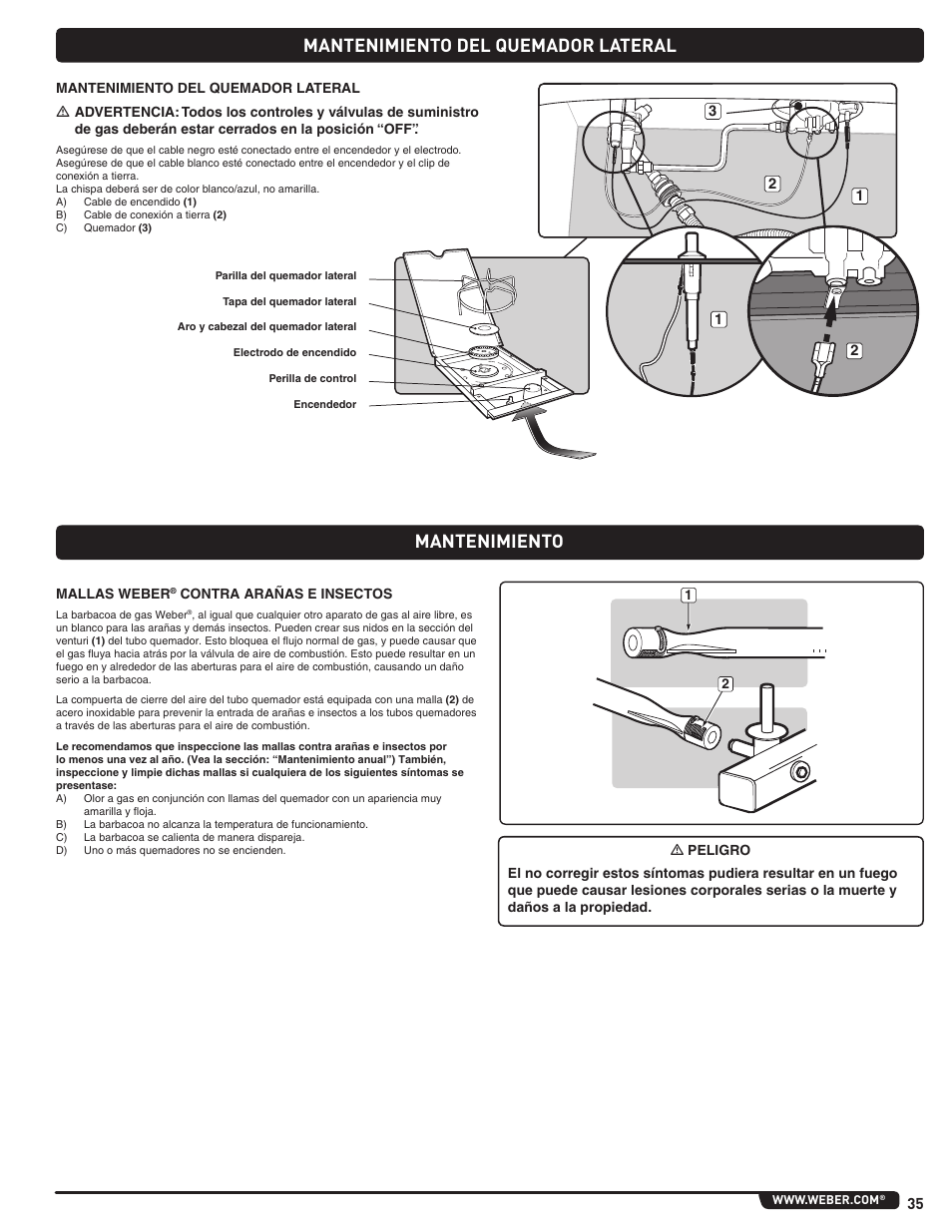 Mantenimiento del quemador lateral mantenimiento | weber Genesis 310 User Manual | Page 35 / 56
