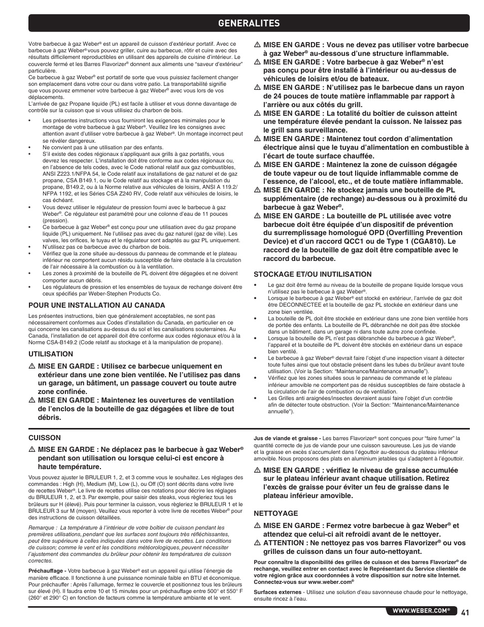 Generalites | weber Genesis 310 User Manual | Page 41 / 56