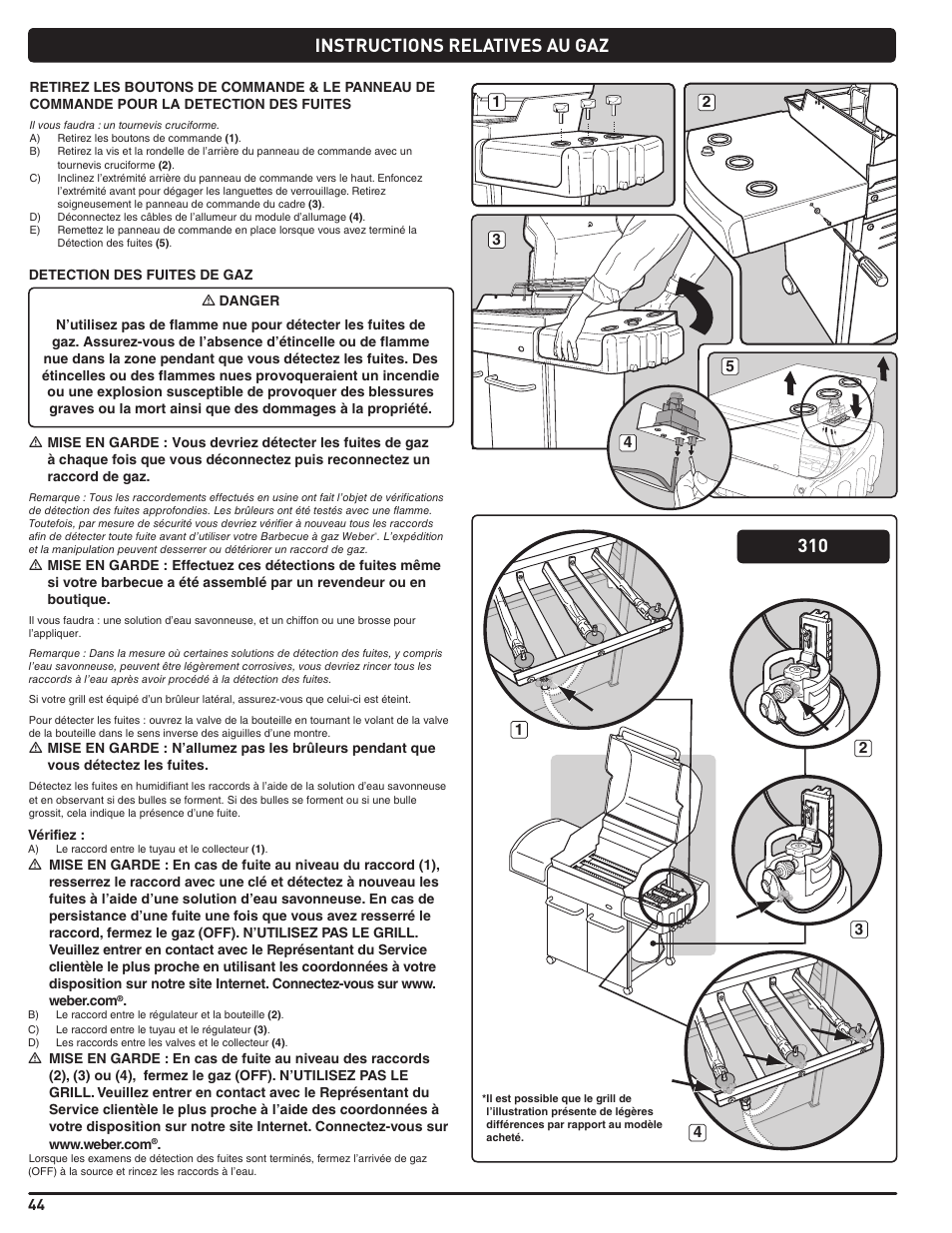 Gas instructions, Instructions relatives au gaz | weber Genesis 310 User Manual | Page 44 / 56