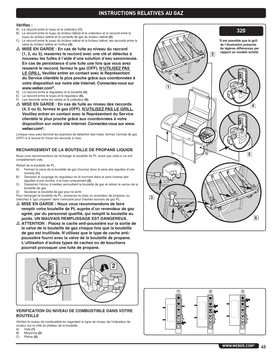 Gas instructions, Instructions relatives au gaz | weber Genesis 310 User Manual | Page 45 / 56