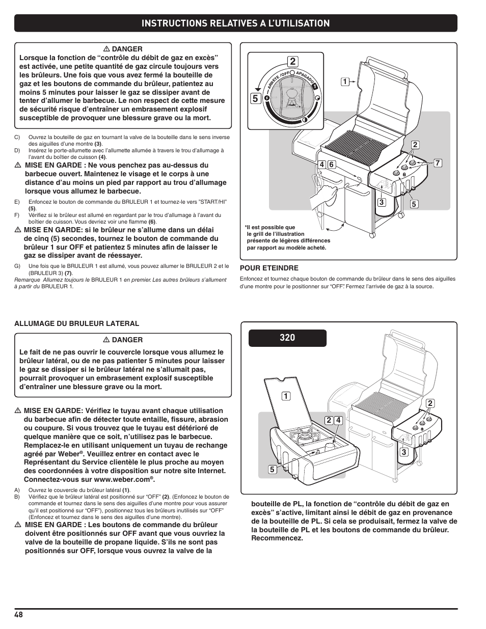 Operating instructions, Instructions relatives a l’utilisation | weber Genesis 310 User Manual | Page 48 / 56