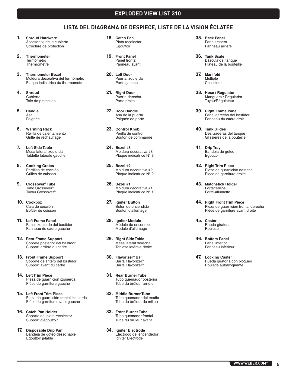 Exploded view list 310 | weber Genesis 310 User Manual | Page 5 / 56