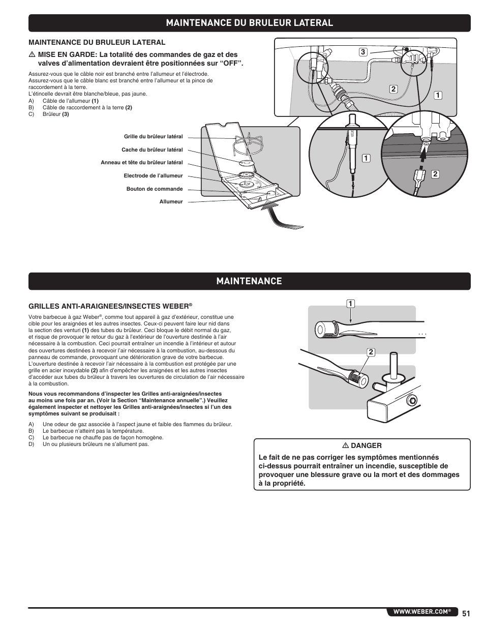 Maintenance du bruleur lateral maintenance | weber Genesis 310 User Manual | Page 51 / 56