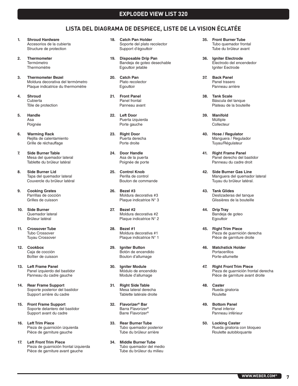Exploded view list 320 | weber Genesis 310 User Manual | Page 7 / 56