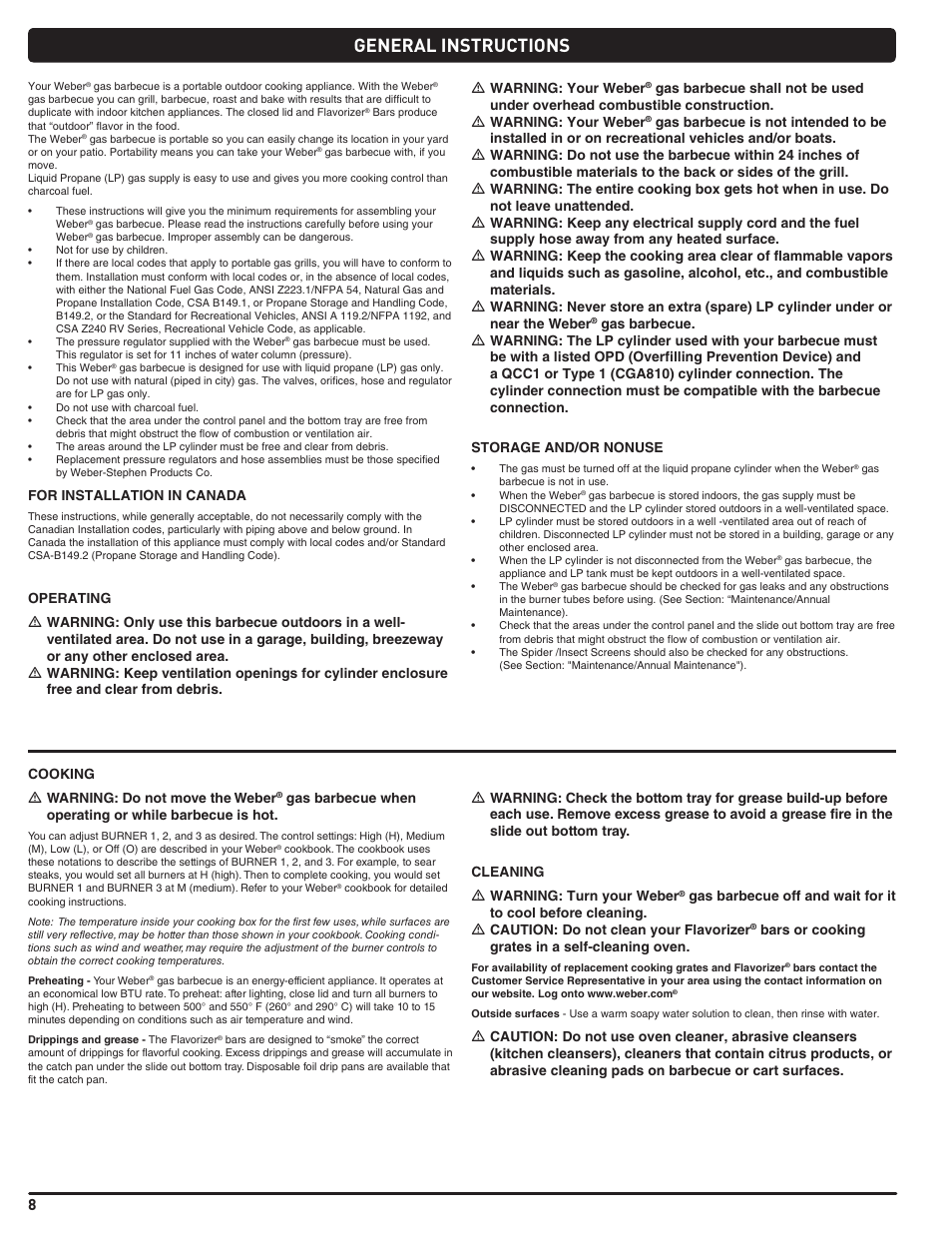 General instructions | weber Genesis 310 User Manual | Page 8 / 56