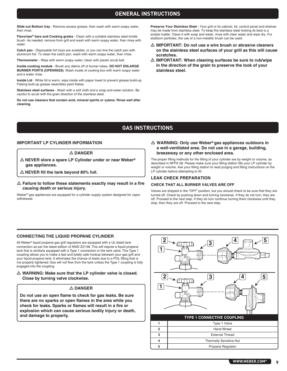 General instructions, Gas instructions | weber Genesis 310 User Manual | Page 9 / 56