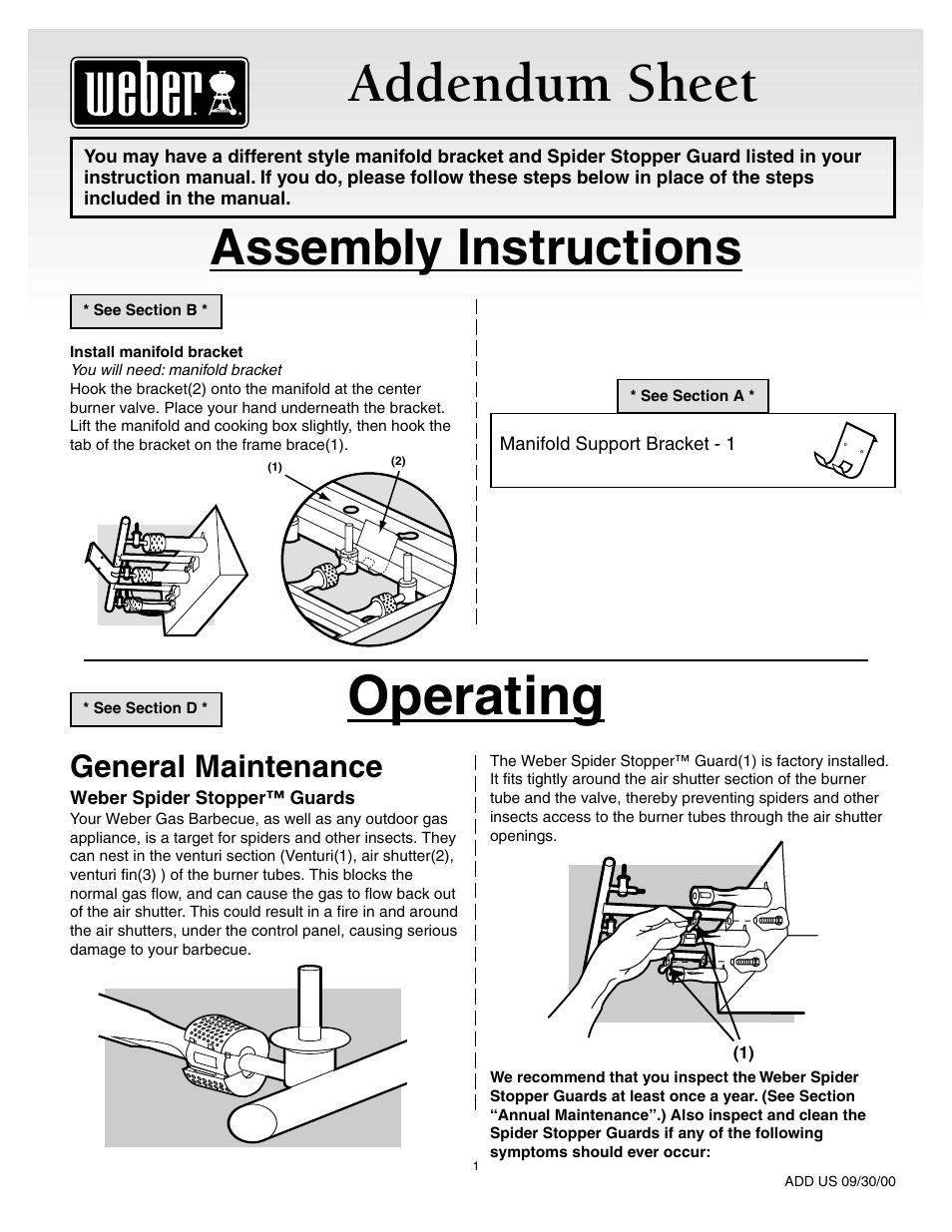 Addendum sheet, Operating, Assembly instructions | General maintenance | weber 55008 User Manual | Page 11 / 40