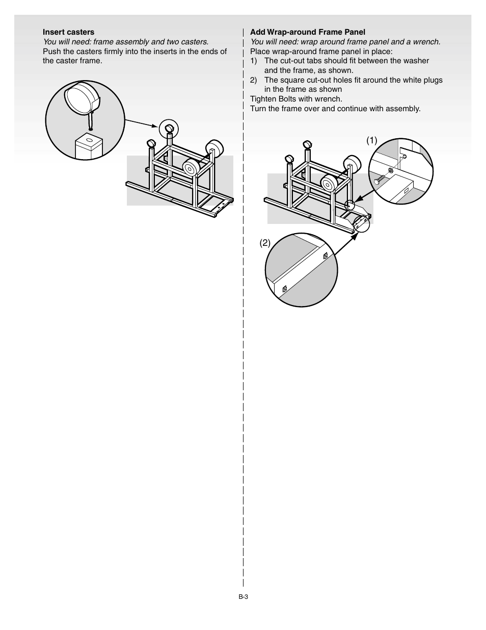 Insert casters, Add wrap-around frame panel | weber 55008 User Manual | Page 15 / 40