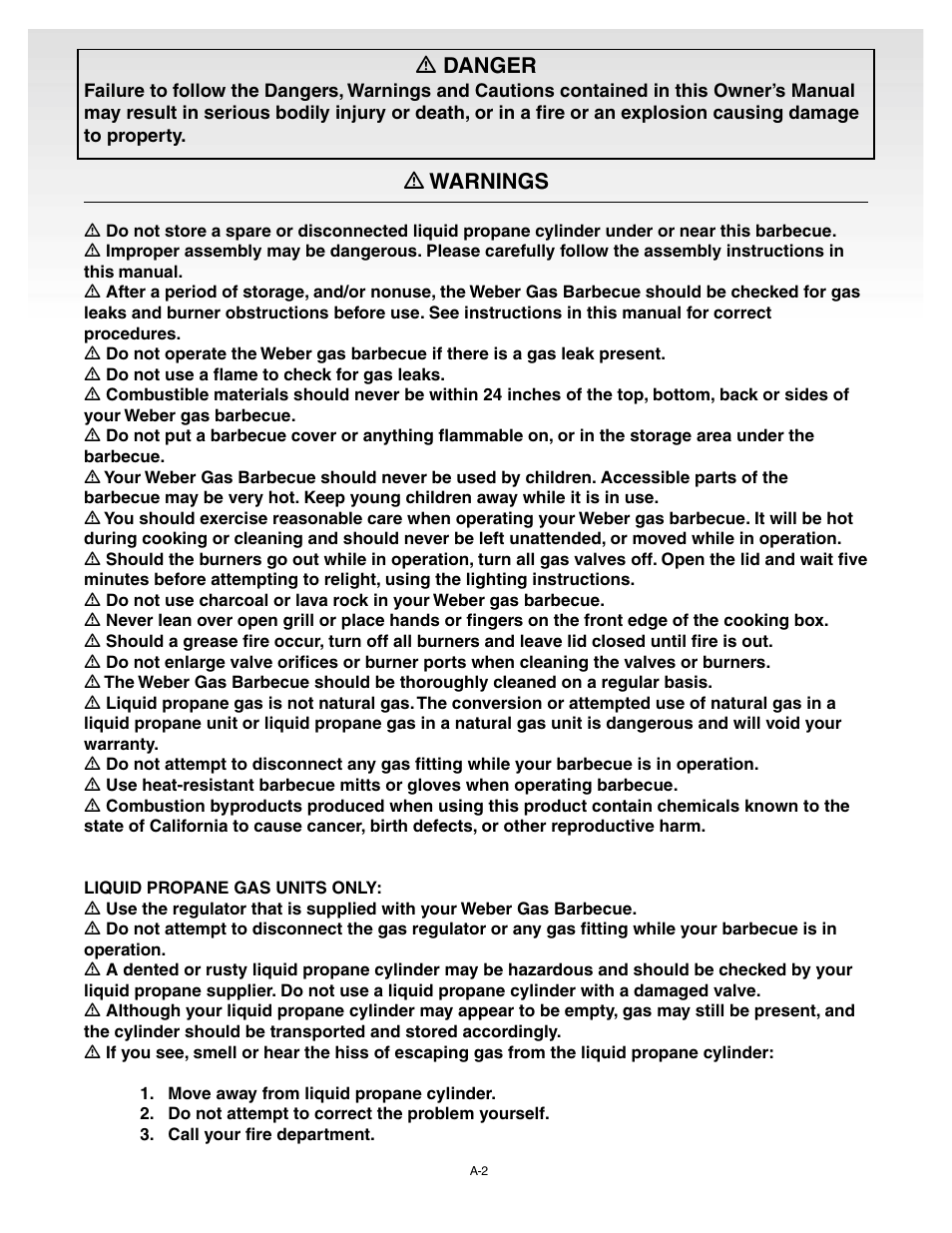 Dangers & warnings, Ƽ danger, Ƽ warnings | weber 55008 User Manual | Page 2 / 40