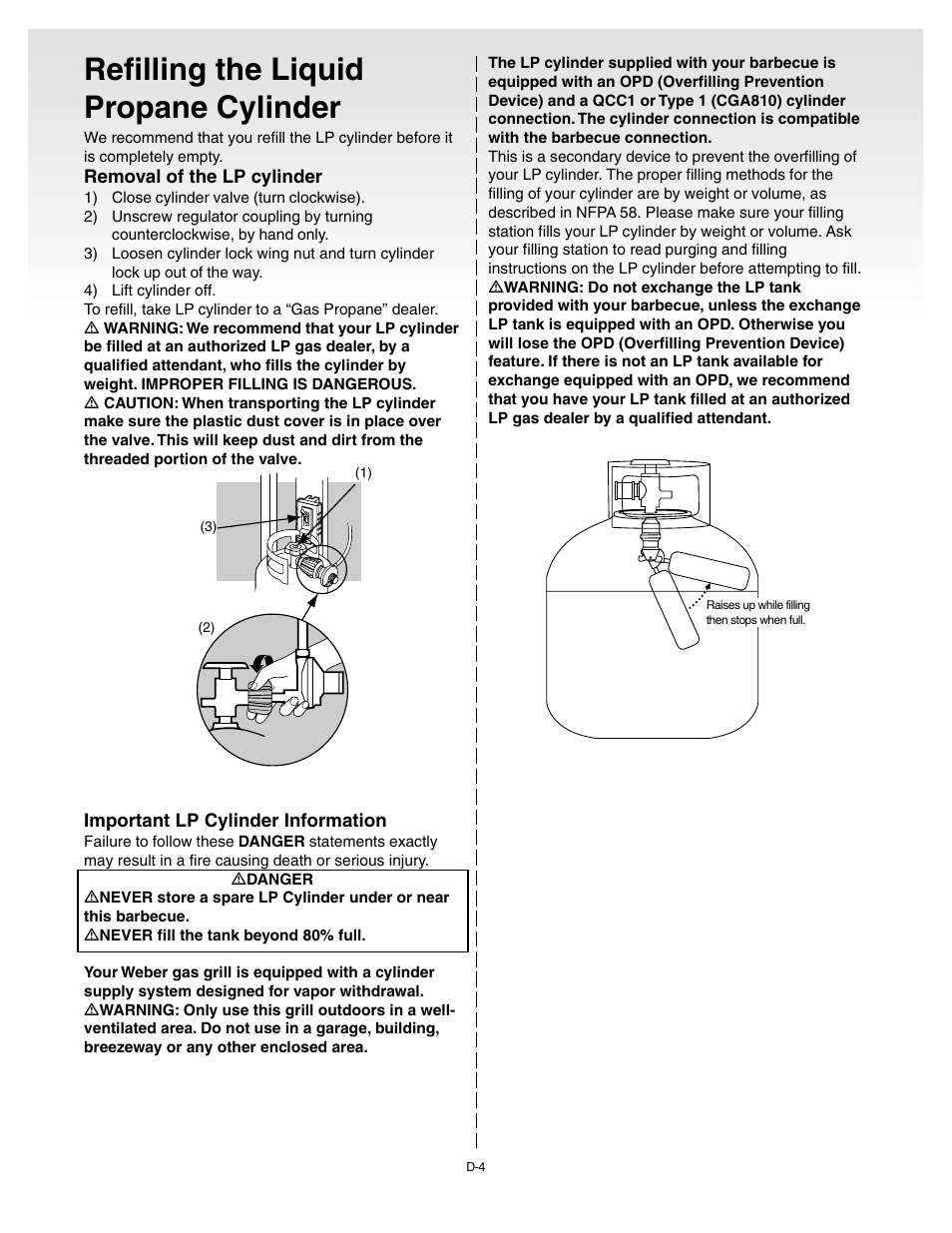Refilling the liquid propane cylinder | weber 55008 User Manual | Page 29 / 40