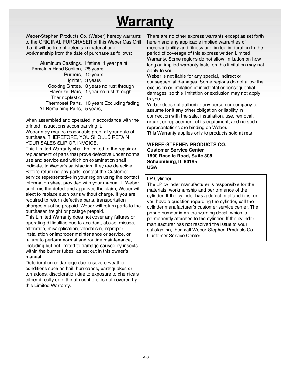 Warranty | weber 55008 User Manual | Page 3 / 40