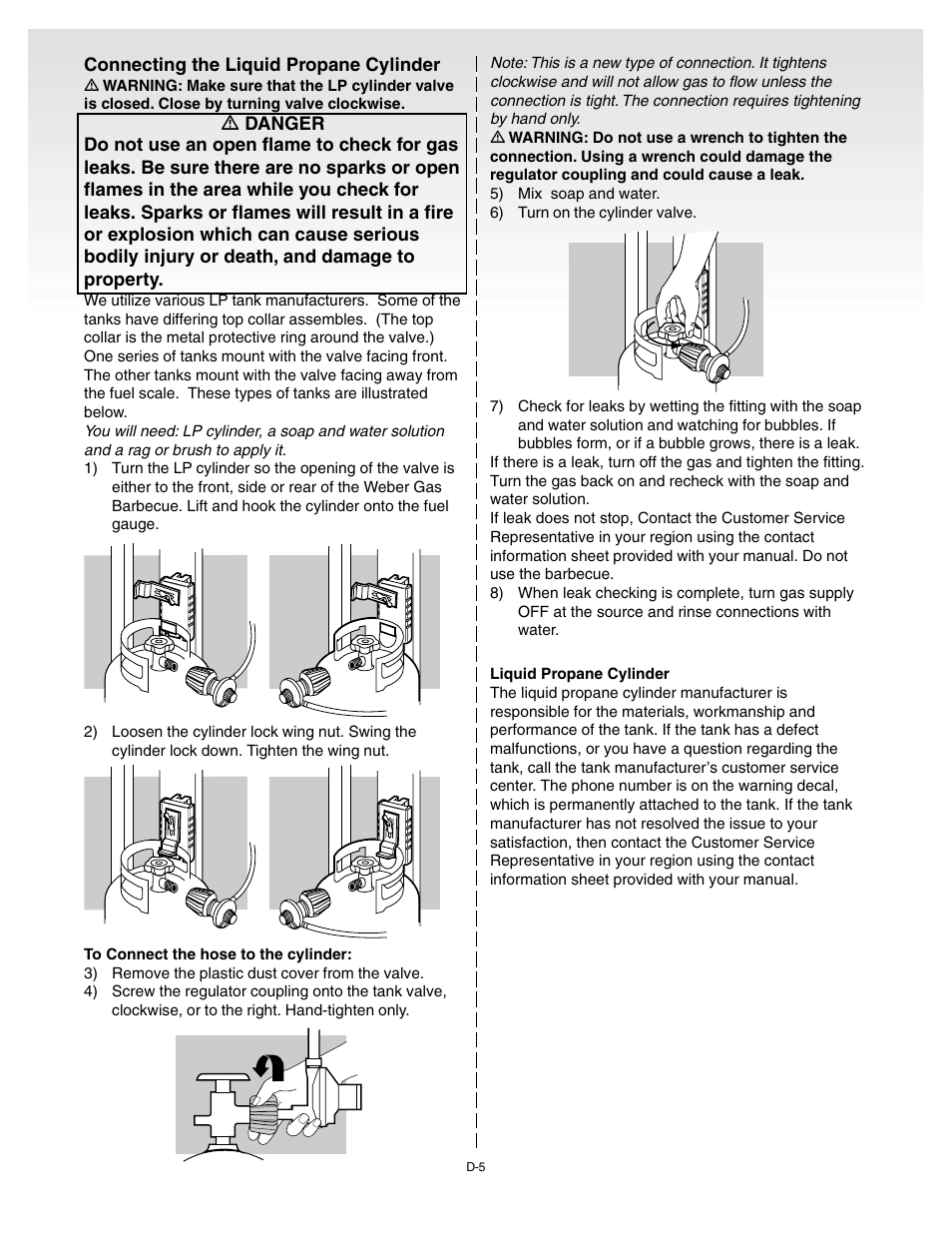 Connecting the liquid propane cylinder | weber 55008 User Manual | Page 30 / 40
