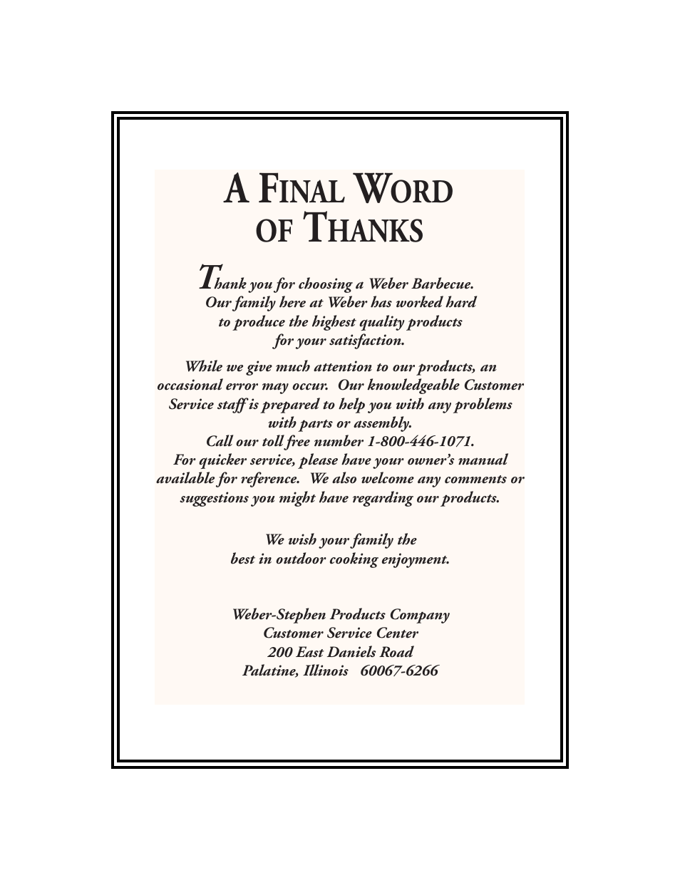 A final word of thanks, Inal, Ord of | Hanks | weber 1000 LX Series User Manual | Page 36 / 36