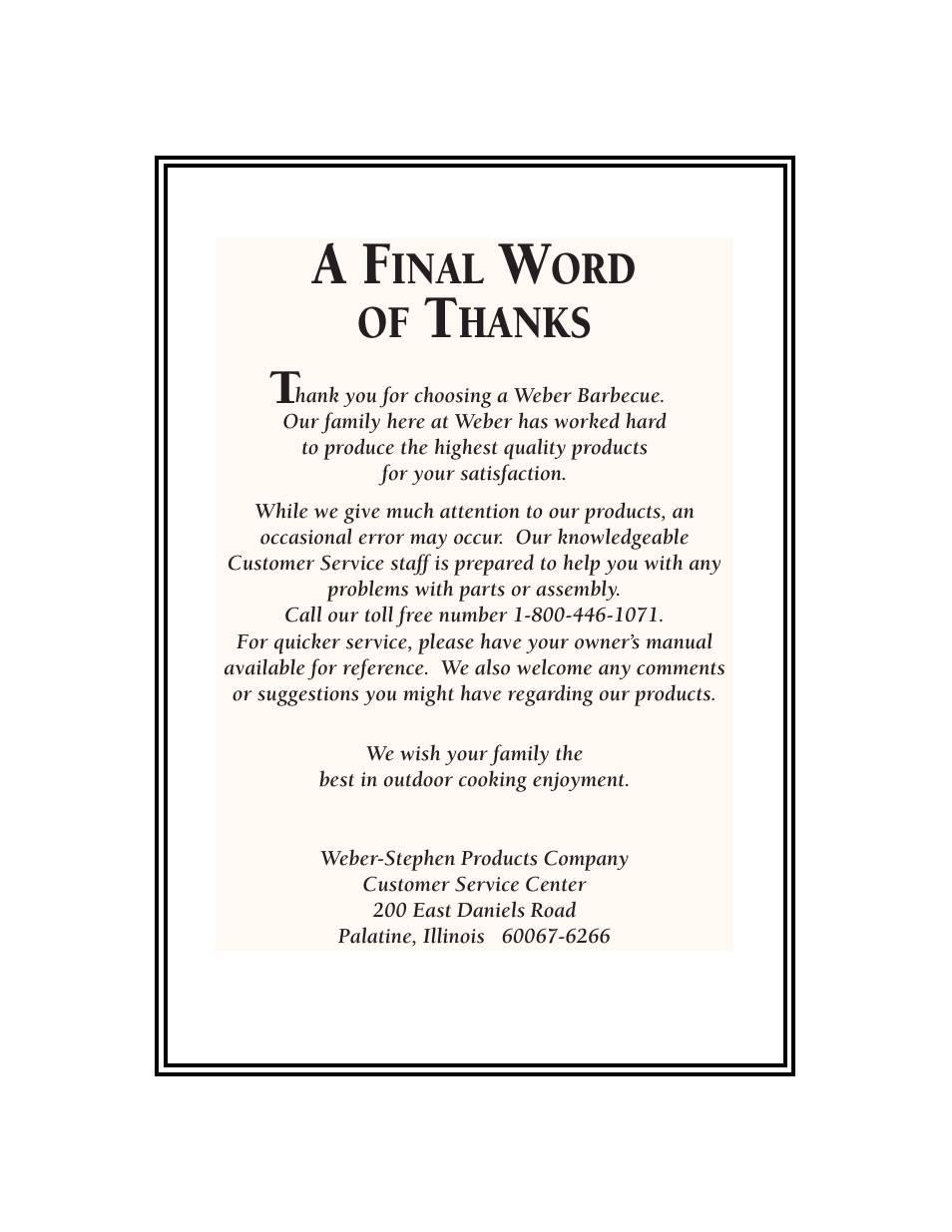 A final word of thanks, Inal, Ord of | Hanks | weber 98642 User Manual | Page 40 / 40