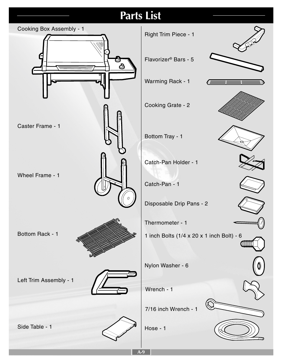 Parts list | weber Genesis Silver A 55263 User Manual | Page 9 / 25