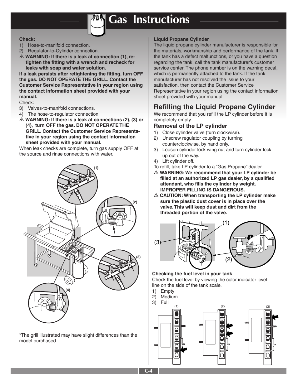 Gas instructions, Refilling the liquid propane cylinder | weber 55568 User Manual | Page 22 / 28