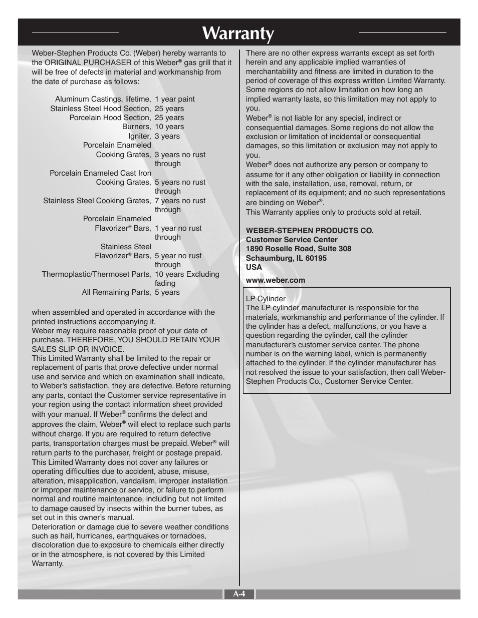 Warranty | weber 55568 User Manual | Page 4 / 28