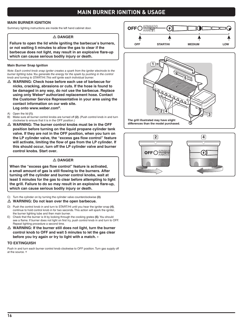 Main burner ignition & usage | weber Summit 56204 User Manual | Page 16 / 110