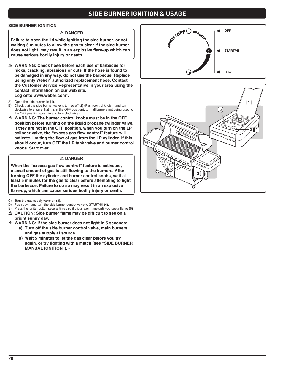 Side burner ignition & usage | weber Summit 56204 User Manual | Page 20 / 110