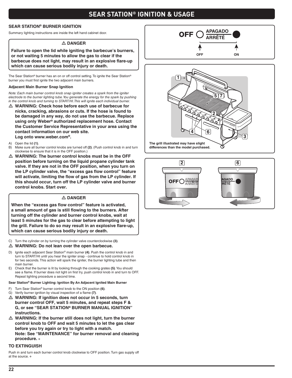 Sear station, Ignition & usage | weber Summit 56204 User Manual | Page 22 / 110