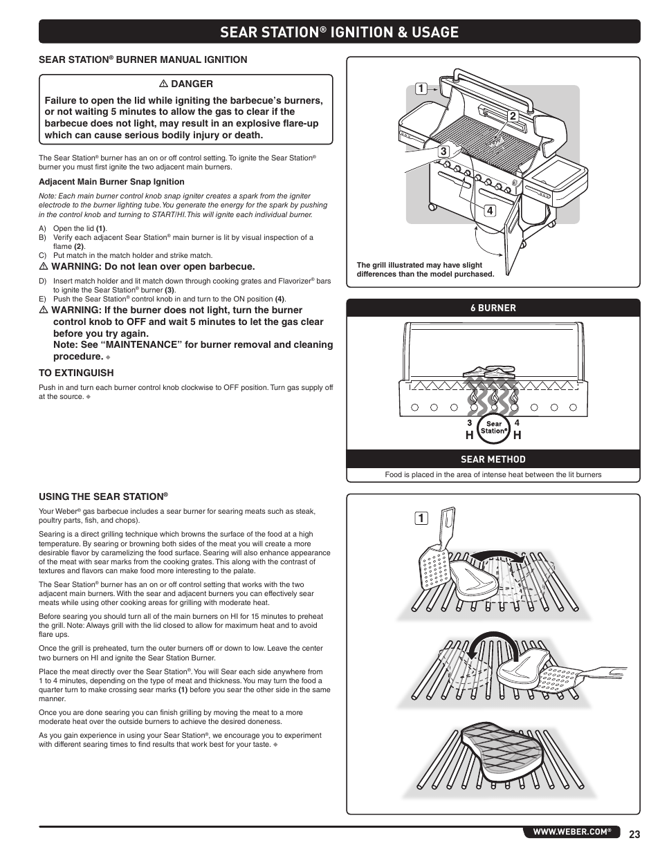 Sear station, Ignition & usage | weber Summit 56204 User Manual | Page 23 / 110