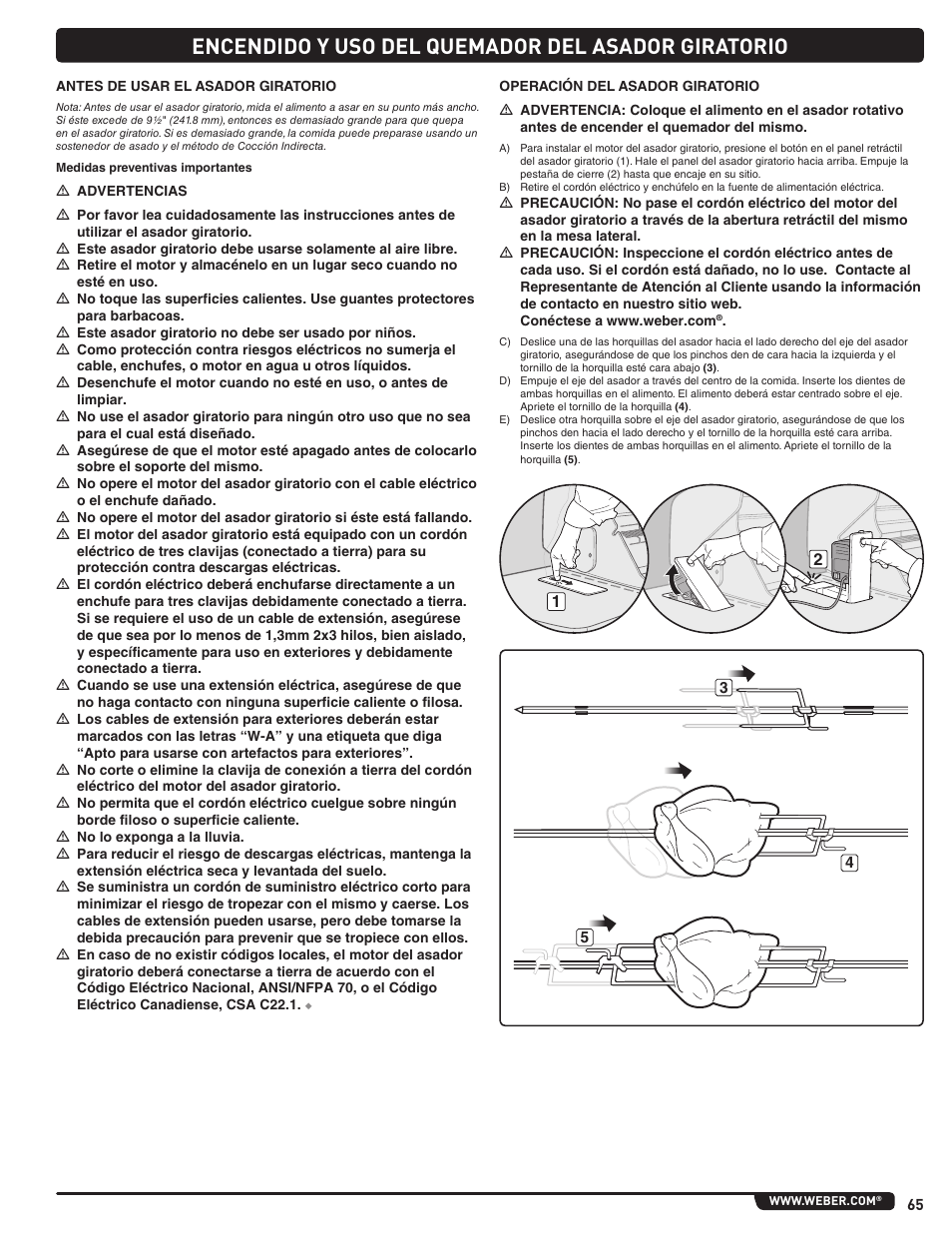 Encendido y uso del quemador del asador giratorio | weber Summit 56204 User Manual | Page 65 / 110