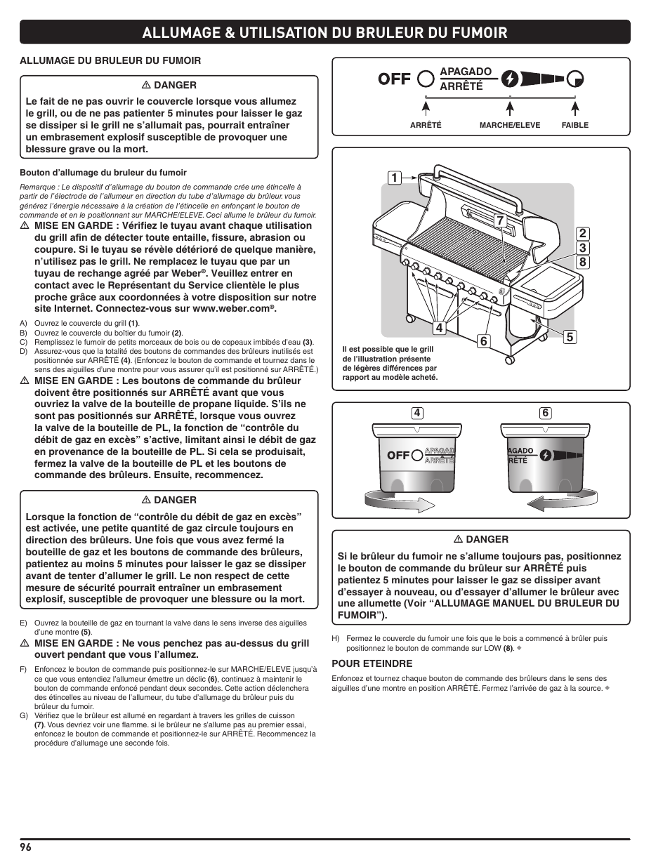 Allumage & utilisation du bruleur du fumoir | weber Summit 56204 User Manual | Page 96 / 110