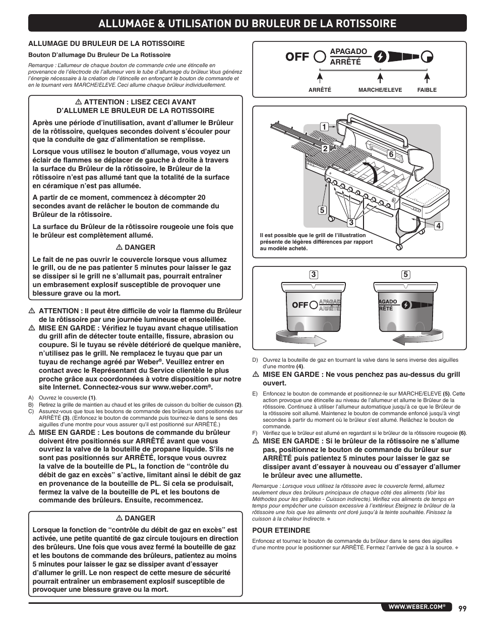 Allumage & utilisation du bruleur de la rotissoire | weber Summit 56204 User Manual | Page 99 / 110