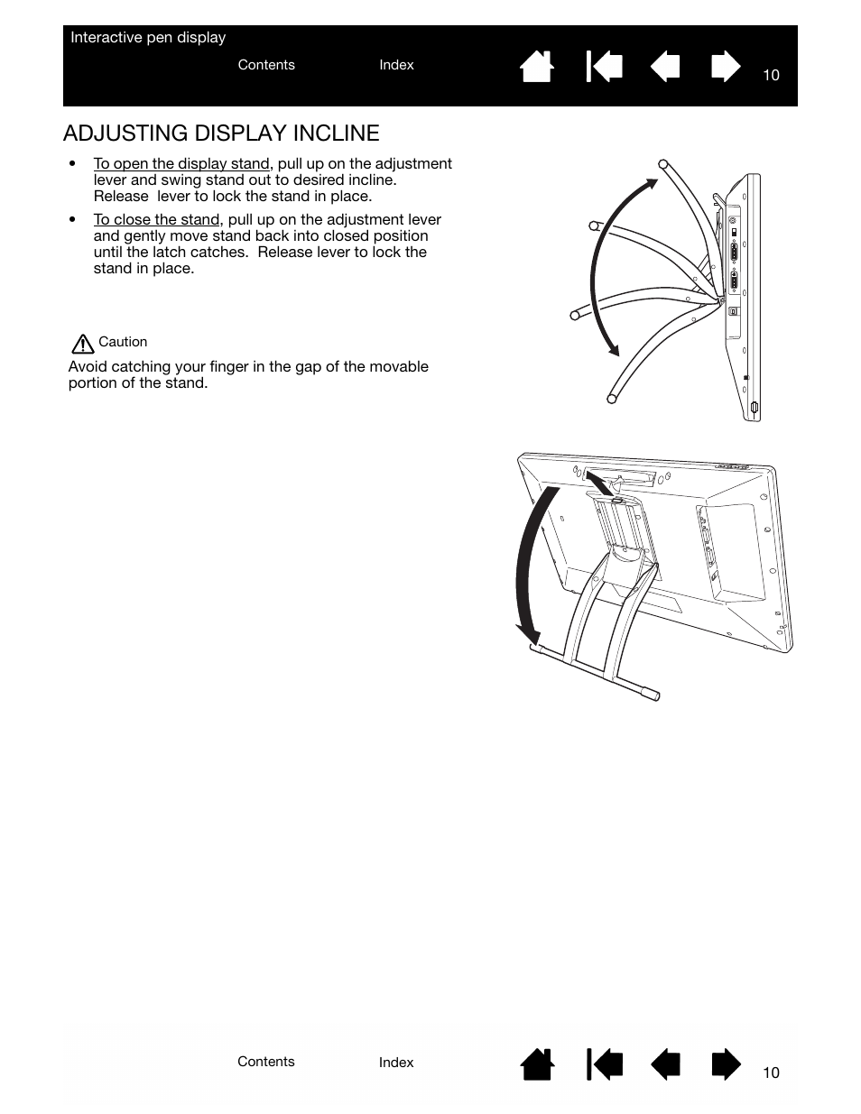 Adjusting display incline, Adjusting, Display incline | Wacom DTU-2231 User Manual | Page 10 / 88