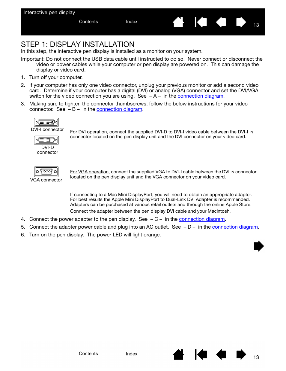 Step 1: display installation | Wacom DTU-2231 User Manual | Page 13 / 88