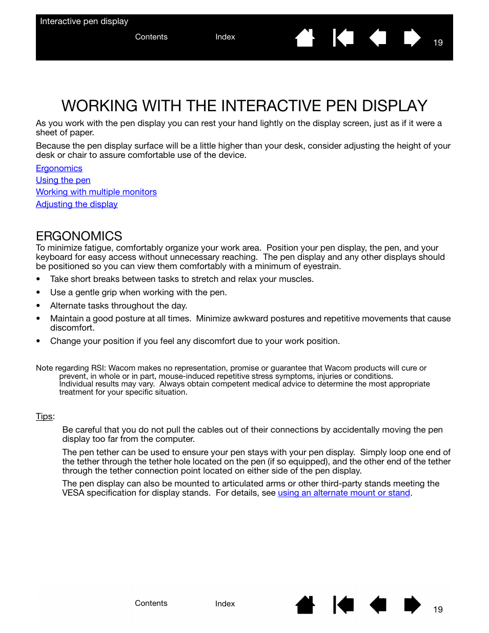 Working with the interactive pen display, Ergonomics | Wacom DTU-2231 User Manual | Page 19 / 88