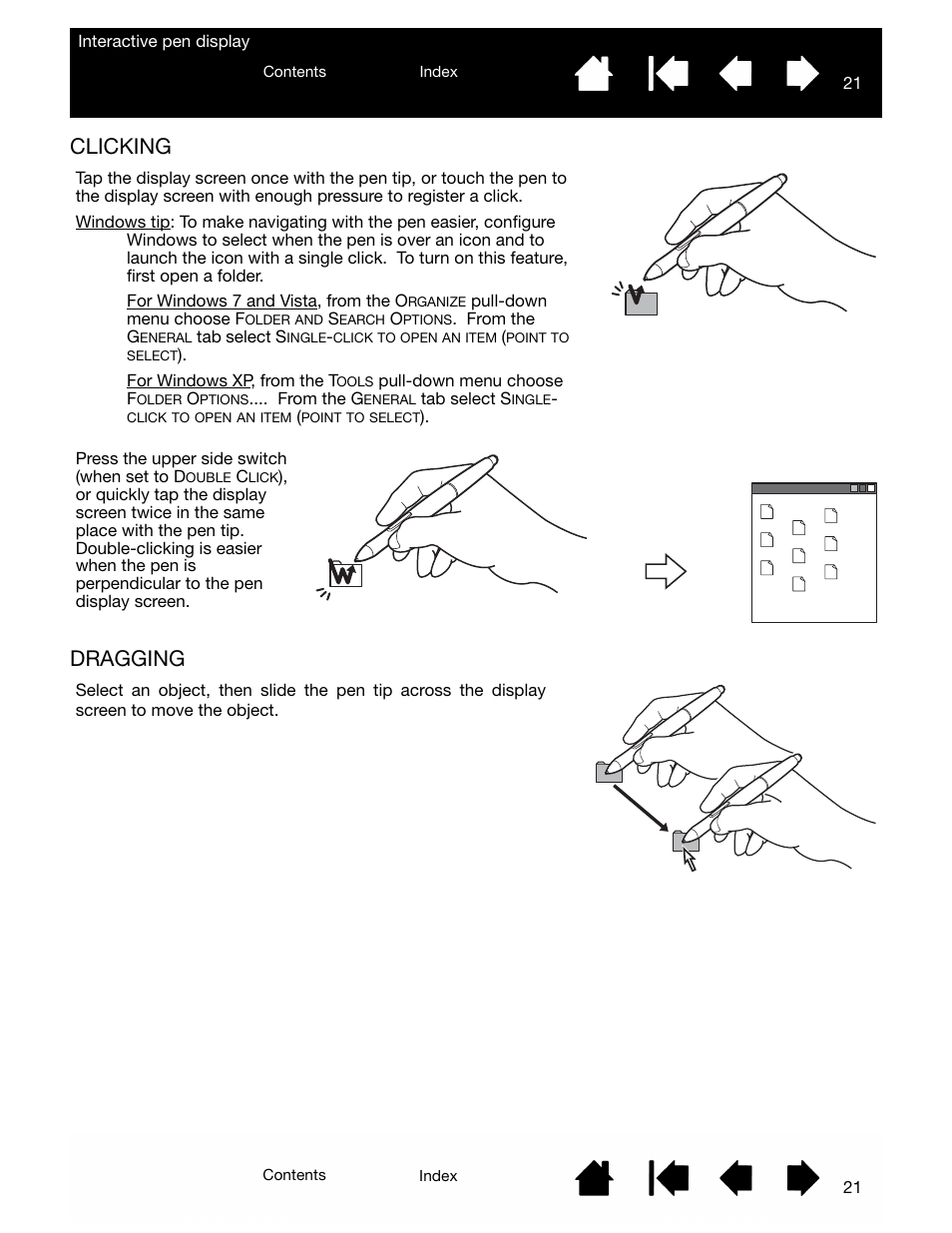 Clicking, Dragging, Clicking dragging | Wacom DTU-2231 User Manual | Page 21 / 88