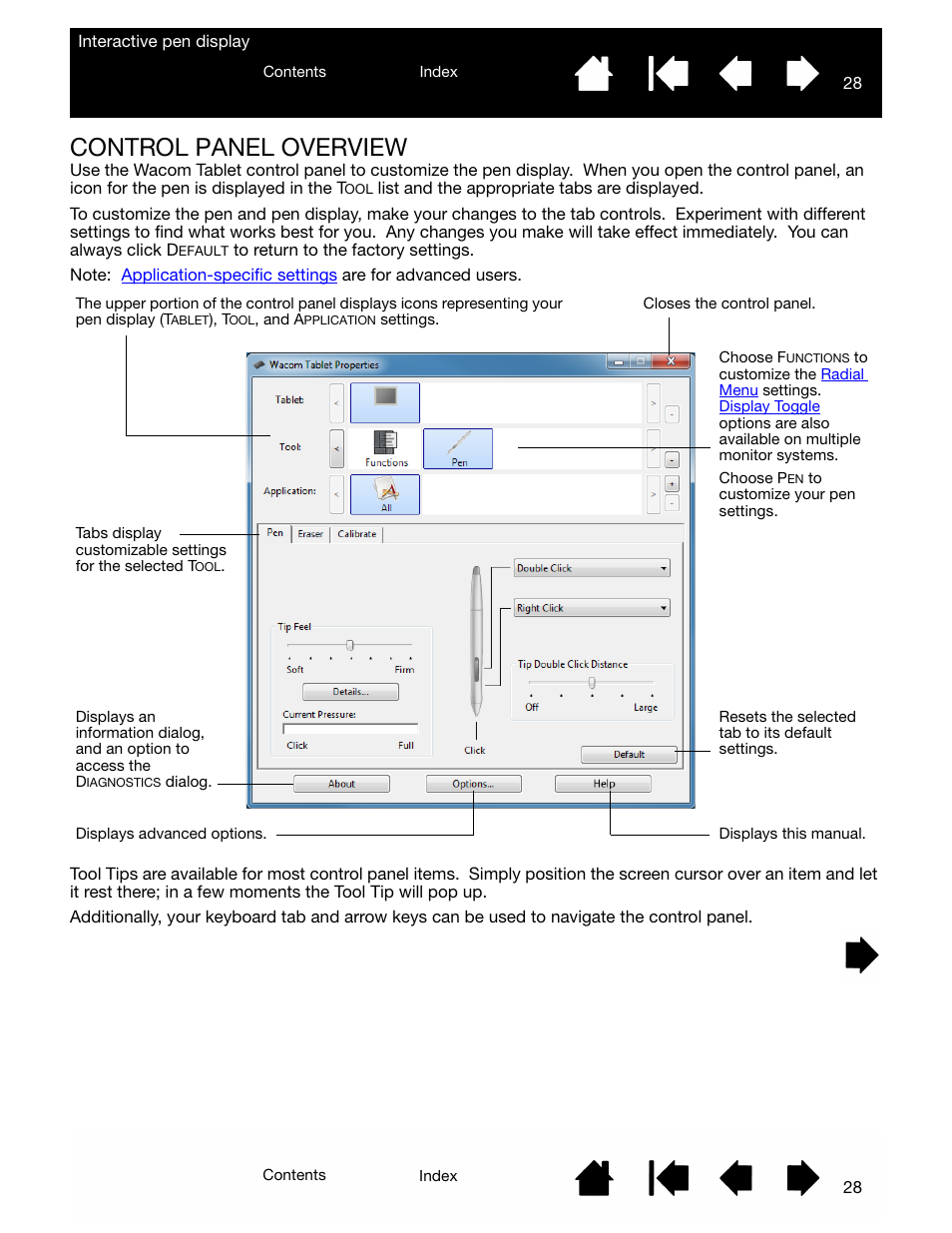 Control panel overview | Wacom DTU-2231 User Manual | Page 28 / 88