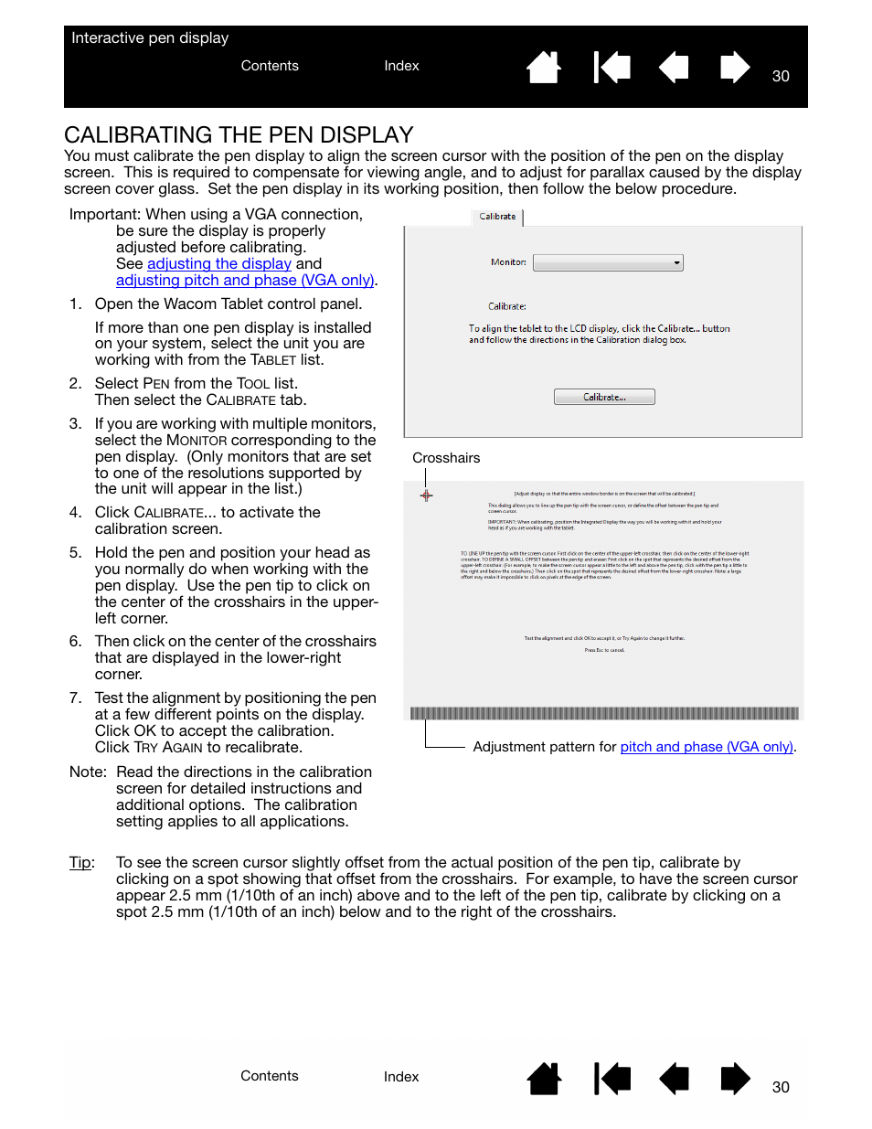 Calibrating the pen display, Next, see | Wacom DTU-2231 User Manual | Page 30 / 88