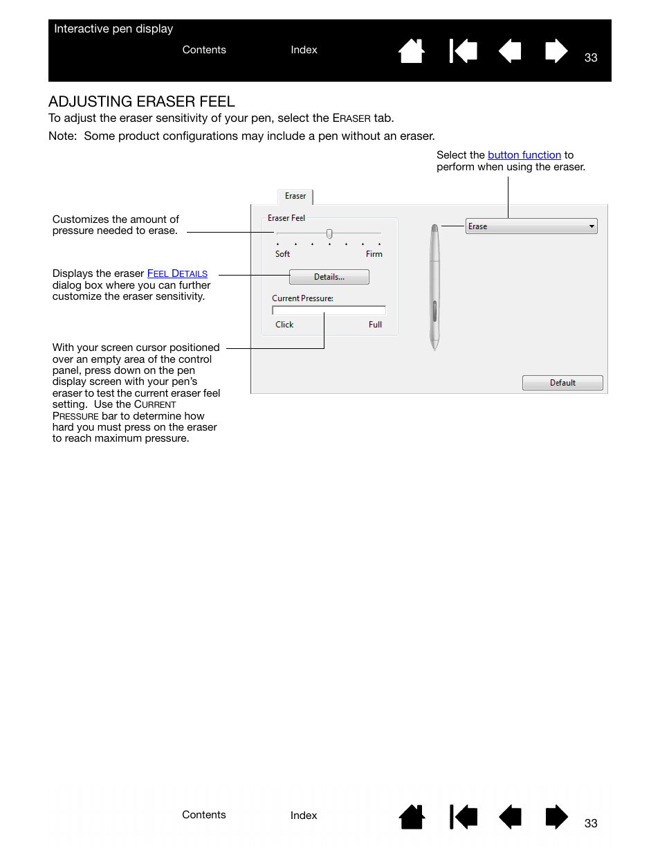 Adjusting eraser feel | Wacom DTU-2231 User Manual | Page 33 / 88