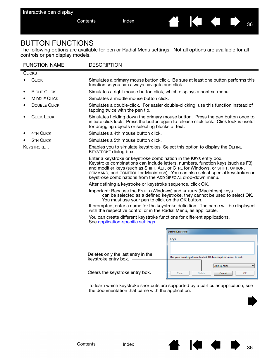 Button functions, Button function | Wacom DTU-2231 User Manual | Page 36 / 88