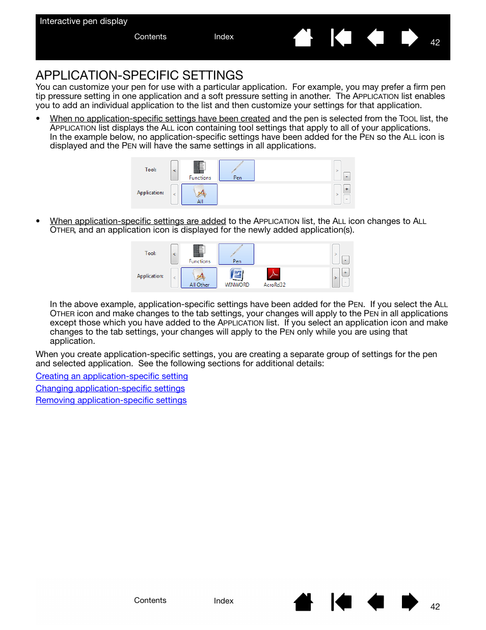 Application-specific settings, Application. see | Wacom DTU-2231 User Manual | Page 42 / 88